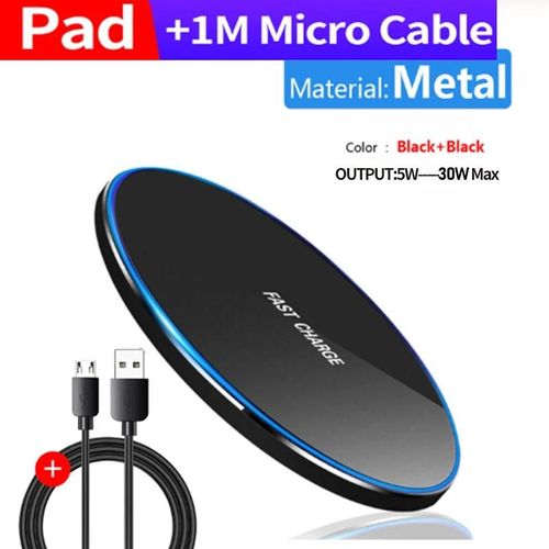 Métal 30w Noir - Chargeur Sans Fil Rapide 30w Pour Samsung Galaxy S10 S20 S9/S9 + S8 S7 Note 9, Tapis De Chargement Usb Qi Pour Iphone 12 11 Pro Xs Max Xr X 8