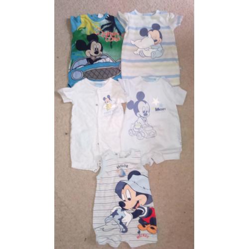 Lot De 5 Barboteuses Bébé Garçon Disney Mickey Taille 3 Mois Idée Cadeau