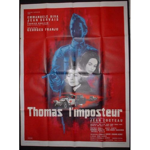 Thomas L'imposteur * Film 1965 Georges Franju - Affiche De Cinéma Originale De 1965 - Dessin De Jean Mascii * 120x160 Cm (47x63in) Movie Poster * Jean Servais ; Emmanuelle Riva * Roman De Jean Cocteau