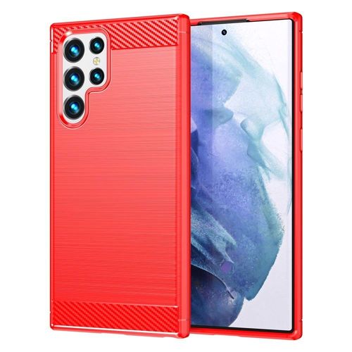 Coque Pour Samsung Galaxy S23 Ultra 5g - Housse Etui Silicone Gel Carbone + Verre Trempe - Rouge