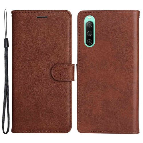 Housse Pour Sony Xperia 10 Iv 5g - Etui Coque Pochette Portefeuille + Film Ecran - Marron
