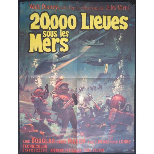 Vingt Mille Lieues Sous Les Mers - 20000 Leagues Under The Sea - Film 1954 Walt Disney Réalisé Richard Fleischer Avec Kirk Douglas, James Mason - Affiche De Cinéma Française 60x80 Cm - Movie Poster