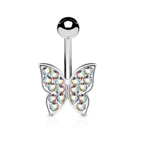 Piercing Nombril Ventre Boule Libellule Papillon Cristal Bijoux Acier Chirurgical Inoxydable Anti Allergique Banane Barbell Leandre Multicolore Lovepiercing