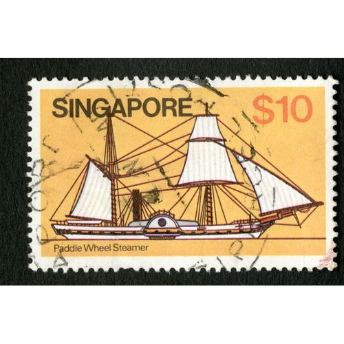 Timbre Oblitéré Singapore,Paddle Wheel Steamer,S 10