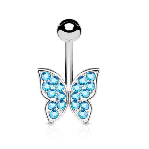 Piercing Nombril Ventre Boule Libellule Papillon Cristal Bijoux Acier Chirurgical Inoxydable Anti Allergique Banane Barbell Leandre Bleu Lovepiercing