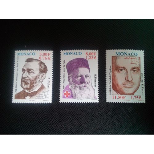 Timbre Monaco Y T 2314 A 2316 Série : Prix Nobel 2001 ( 010207)