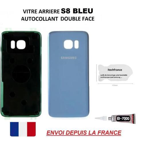 Vitre Arrière Compatible Samsung Galaxy S8 Bleu Sm-G950, Coque Cache Batterie, Double Face Adhésifs,  Lame Rasoir De Démontage, Colle B7000