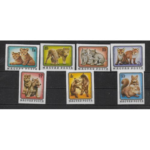 Hongrie 1976 : Jeunes Animaux Sauvages : Série Entière De 7 Timbres Neufs ** Non-Dentelés Cote 18 Euros