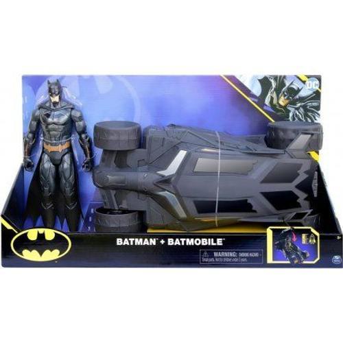 Grande Batmobile Noire 38 Cm + 1 Figurine Batman 30 Cm - Voiture Pour Batman - Set V?Hicule Miniature Dc + 1 Carte Tigre - Enfant