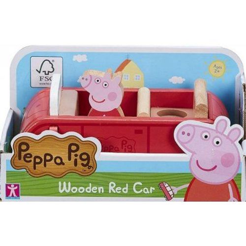 Coffret Peppa Pig : Voiture Rouge En Bois De Peppa Le Cochon 15 Cm + 1 Figurine Peppa - Set Jouet Enfant + 1 Carte Tigre