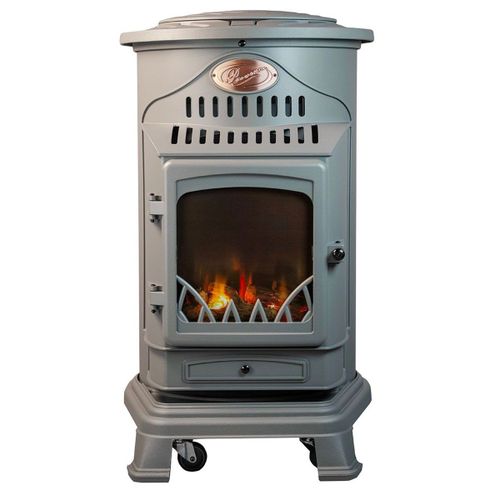 Poêle à gaz Fonte veritable 3.4KW Gris Effet feu Provence UNIVERSAL