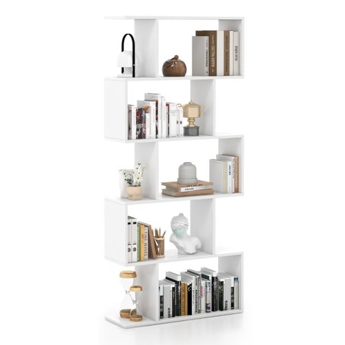 Bibliothèque 5 Niveaux Étagère Design Meuble De Rangement Blanc Moderne Compartiment Ouvert Salon