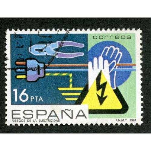 Timbre Oblitéré Riesgos De La Electricidad,Espana,Correos 1984,16 Pta