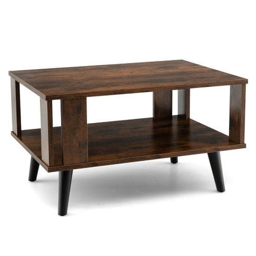 Table Basse Style Industriel Table D'appoint Rectangulaire À 2 Niveaux Meuble Salon Pied Surélevé