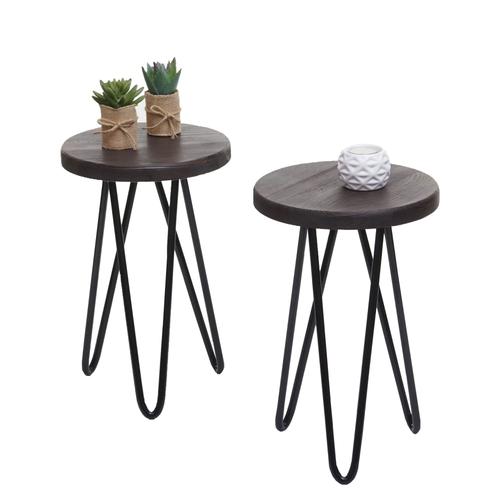 Set De 2 Tables D'appoint Hwc-A80, Table De Nuit Table Basse, Industrial Bois Véritable Ø25cm   Brun Foncé