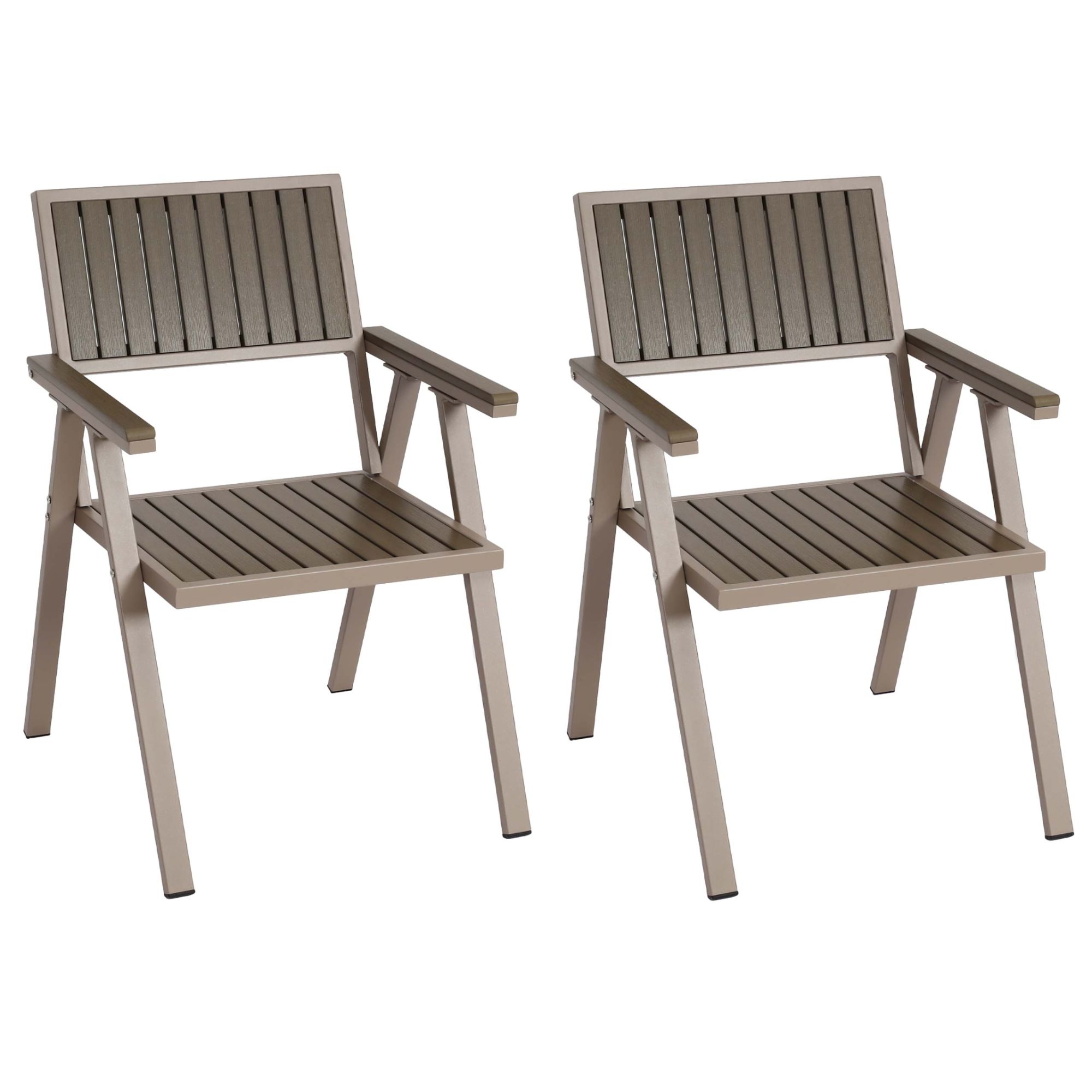 Lot De 2 Chaises De Jardin Hwc-J95, Chaise De Balcon Aluminium Aspect Bois   Structure Champagne, Gris