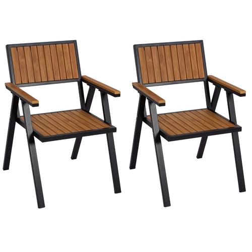 Lot De 2 Chaises De Jardin Hwc-J95, Chaise De Balcon Aluminium Aspect Bois   Structure Noire, Teak