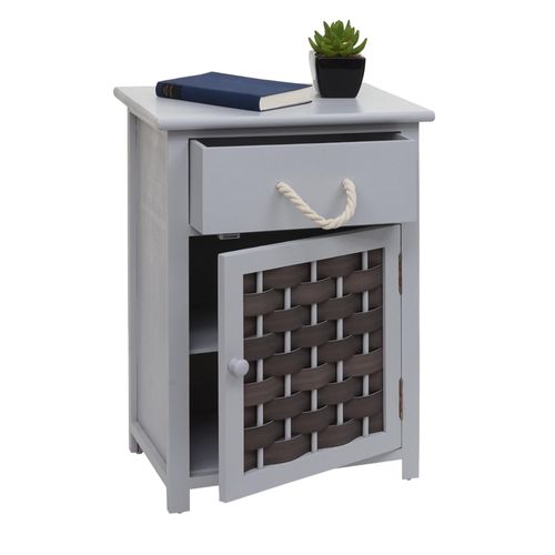 Commode Hwc-K83, Armoire À Tiroirs, Bois 55x39,5x28,5cm   Gris, Poly Rotin Gris Foncé