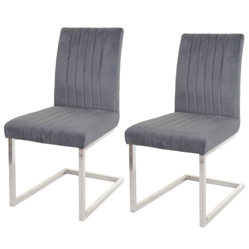 Lot De 2 Chaises Cantilever Hwc-L14, Chaise Visiteur Chaise De Conférence, Velours Inox Brossé   Gris Foncé