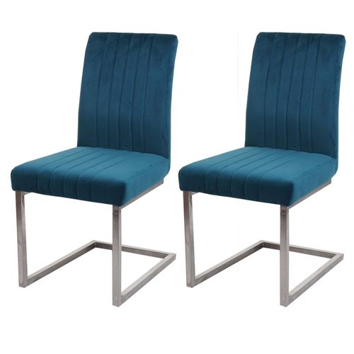 Lot De 2 Chaises Cantilever Hwc-L14 Chaise De Conférence, Velours Inox Brossé   Turqoise-Bleu