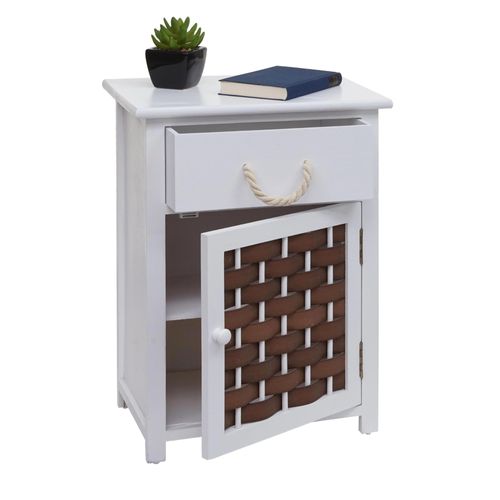 Commode Hwc-K83, Armoire À Tiroirs, Bois 55x39,5x28,5cm   Blanc, Poly Rotin Brun