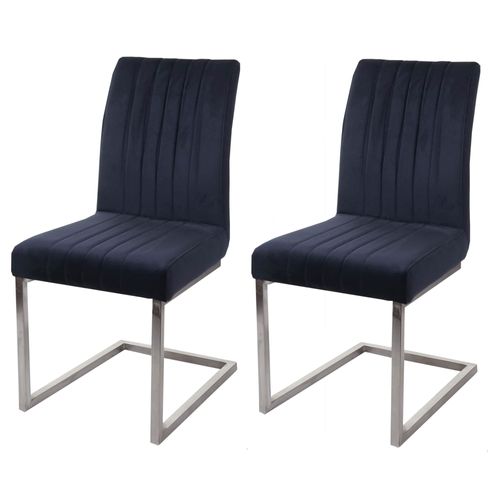 Lot De 2 Chaises Cantilever Hwc-L14 Chaise De Conférence, Velours Inox Brossé   Anthracite-Blau