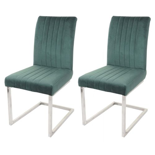 Lot De 2 Chaises Cantilever Hwc-L14, Chaise Visiteur Chaise De Conférence, Velours Inox Brossé   Vert