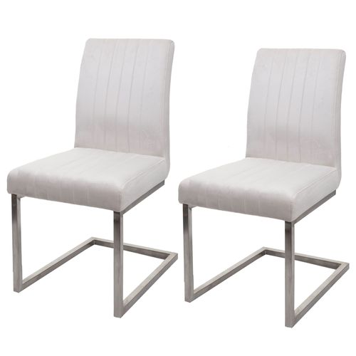 Lot De 2 Chaises Cantilever Hwc-L14, Chaise Visiteur Chaise De Conférence, Velours Inox Brossé   Crème-Blanc