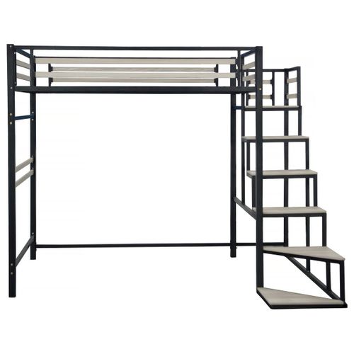 Lit Mezzanine En Métal Avec Escalier "Lena" - 140 X 200 Cm - Noir