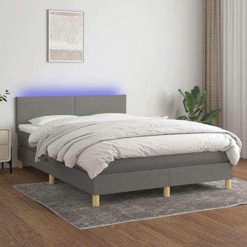 Vidaxl Sommier Tapissier Et Matelas Et Led Gris Foncé 140x200 Cm Tissu