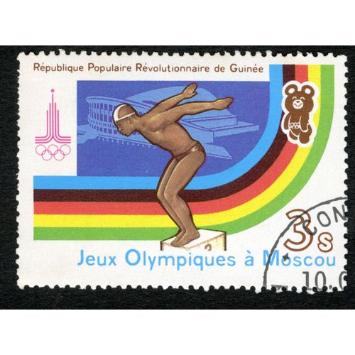 Timbre Oblitéré Jeux Olympiques À Moscou,République Populaire Révolutionnaire De Guinée,3s