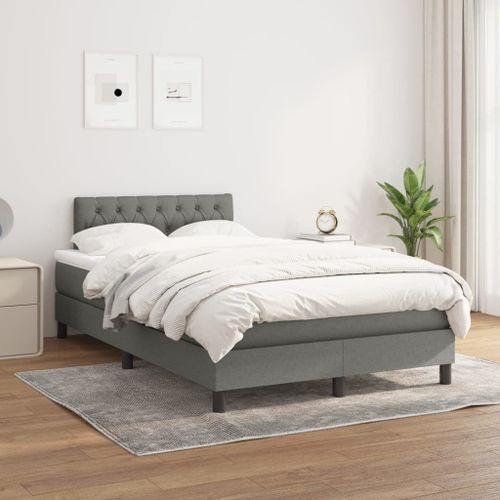 Vidaxl Lit À Sommier Tapissier Avec Matelas Gris Foncé 120x200cm Tissu