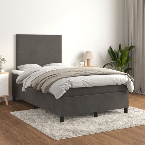 Vidaxl Lit À Sommier Tapissier Et Matelas Gris Foncé 120x200cm Velours