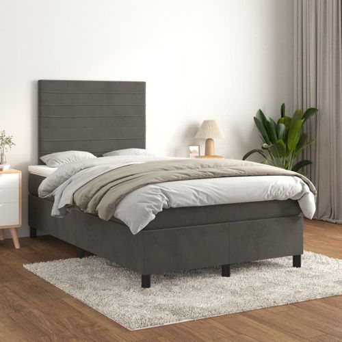 Vidaxl Lit À Sommier Tapissier Et Matelas Gris Foncé 120x200cm Velours