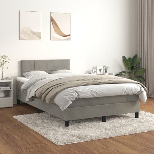 Vidaxl Lit À Sommier Tapissier Et Matelas Gris Clair 120x200cm Velours