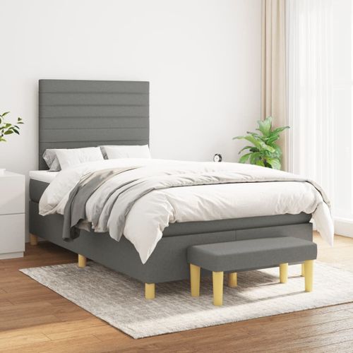 Vidaxl Lit À Sommier Tapissier Avec Matelas Gris Foncé 120x200cm Tissu
