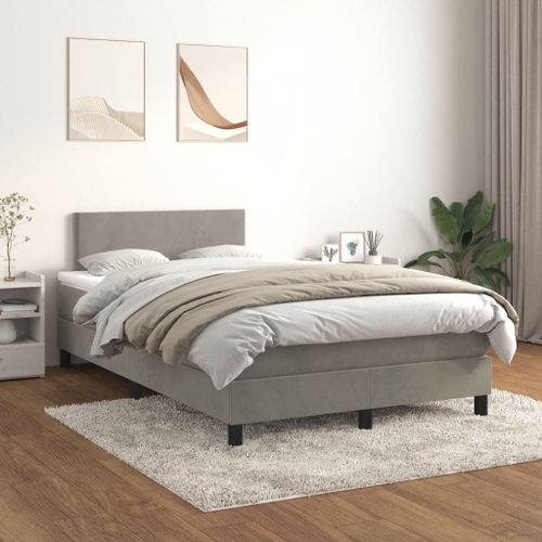 Vidaxl Lit À Sommier Tapissier Et Matelas Gris Clair 120x200cm Velours