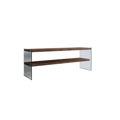 Meuble Tv En Bois De Pin Massif Et Structure En Verre 1 Étagère - L.120cm X H.45cm - Marron Foncé