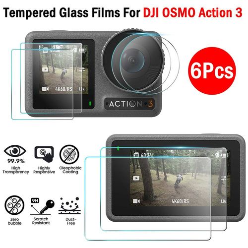 Protecteur D'écran En Verre Trempé, Film De Protection Résistant Aux Rayures, Accessoires Pour Caméra De Sport Dji Osmo Action 3, Ensemble De 6 Pièces/2-Générique