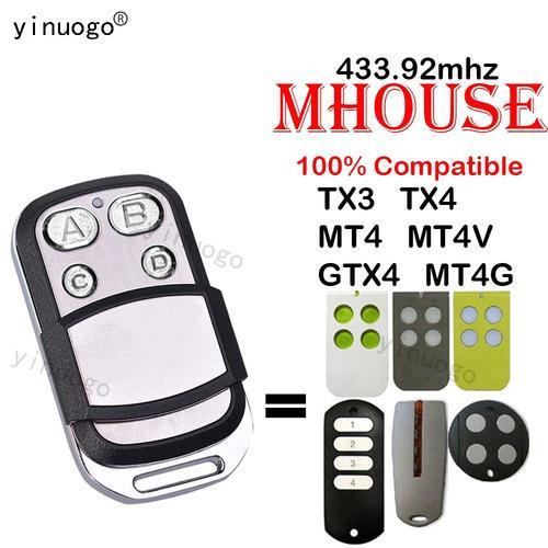 Mhouse Myhouse TX3 TX4 GTX4 Télécommande de garage MOOVO MT4V MT4 MT4G Télécommande Ouvre-porte électrique Barrière de commande 433 MHz