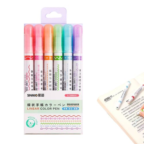 Ensemble De Stylos Surligneurs À 6 Courbes Différentes, Pointes Fines, Marqueurs Assortis Pour Carnet De Notes, Fournitures Pour Scrapbooking