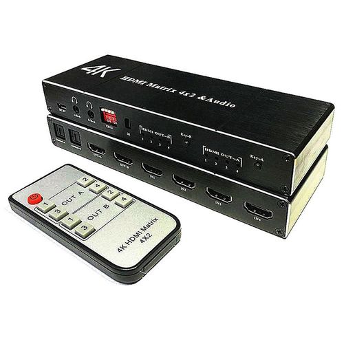 Séparateur de commutateur HDMI Matrix 4x2 4K HDR, 4 entrées 2 sorties, SPDIF optique + prise Jack 2.0mm, extracteur Audio, 3.5