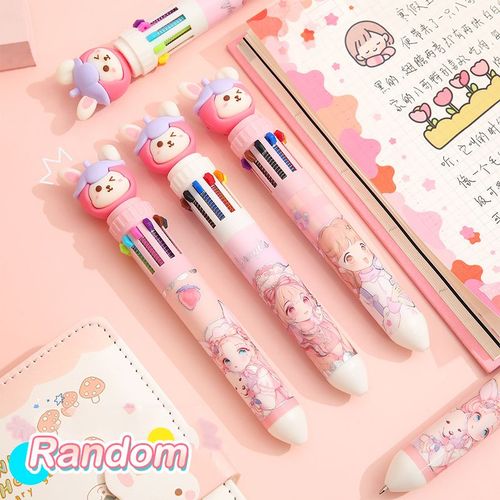 Stylos À Bille Ours De Dessin Animé 10 Couleurs, Mignons, Fournitures Scolaires Et De Bureau, Stylos Multicolores, Recharge Colorée
