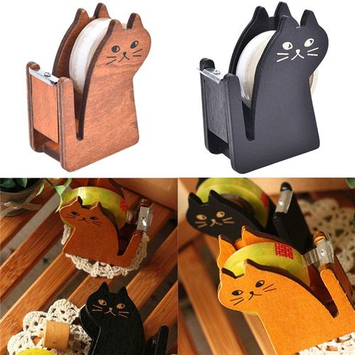 Distributeur De Ruban Adhésif En Bois Chat Mignon Kawaii, Coupe-Ruban, Fournitures Scolaires Et De Bureau, Papeterie Créative, Cadeaux