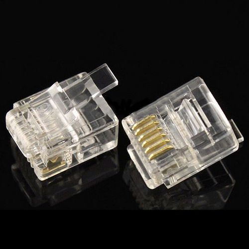 Connecteur de réseau plaqué or, 100 pièces, tête en cristal, prise modulaire RJ11 6P6C, à sertir sur les connecteurs RJ11 pour câbles de téléphone solide