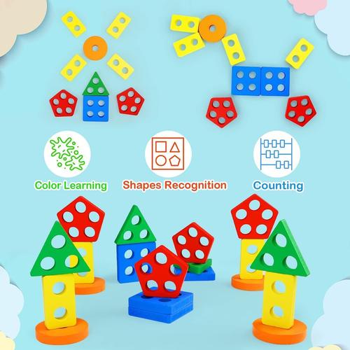 Surplex Jouets Montessori pour Les Tout-Petits de 1 à 3 Ans, Formes À Trier  et À Empiler avec Animaux Puzzle en Bois Jeu de Tri Couleurs, Couleur