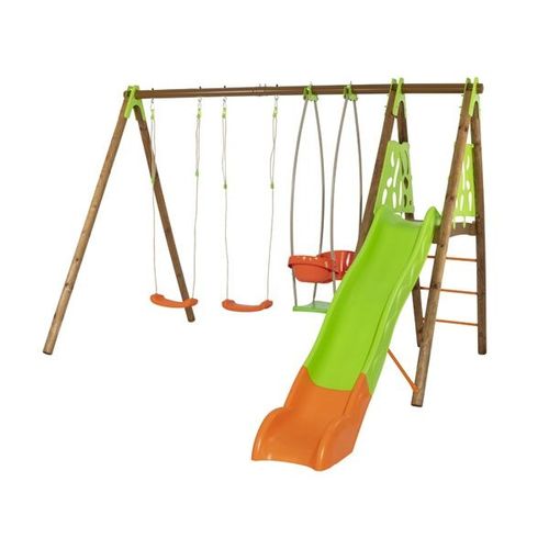 Trigano Portique Navajo Techwood - 1 Plateforme + 3 Agrès + 1 Tipi + Toboggan