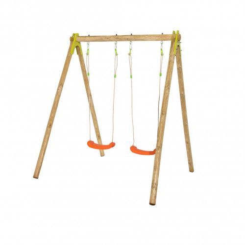 Trigano Portique Cherry Bois 1,90 M - 2 Balançoires Soufflées Orange - 2 Enfants