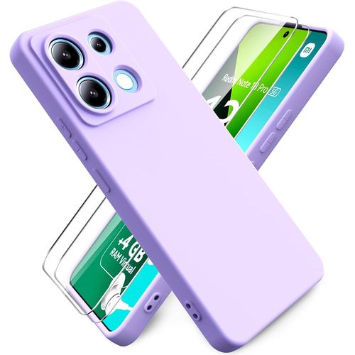 Coque Pour Xiaomi Redmi Note 13 Pro 5g/Xiaomi Poco X6 5g Avec 2 Pièces Verre Trempé, [Ultra Mince] Étui Souple De Silicone, Intérieur Microfibre, Housse Anti Rayures - Helles Lila