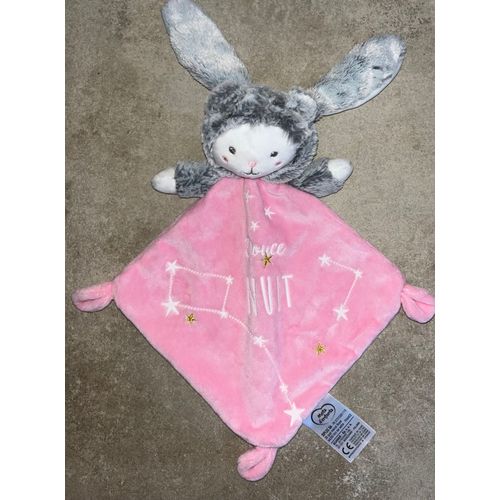 Doudou Ours Capuche Lapin Gris Rose Mots D¿Enfants Peluche Bébé Douce Nuit 